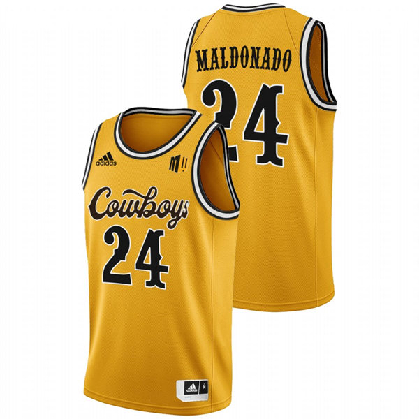 Mens Wyoming Cowboys #24 Hunter Maldonado Gold Cowboys Adidas Basketball Jersey