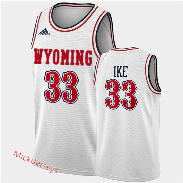 Mens Wyoming Cowboys #33 Graham Ike 2020-21 Adidas White Red Alternate Basketball Jersey 