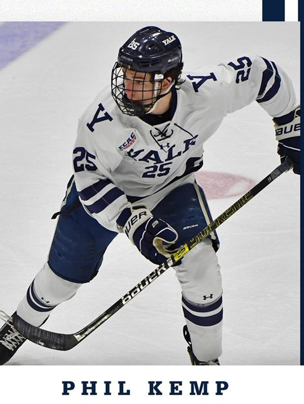 Mens Yale Bulldogs #25 Phil Kemp hite Under Armour ECAC College Hockey Game Jersey