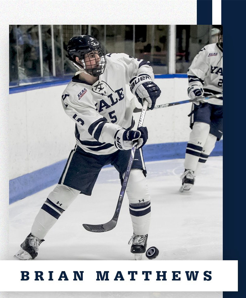 Mens Yale Bulldogs #5 Brian Matthews White Under Armour ECAC College Hockey Game Jersey