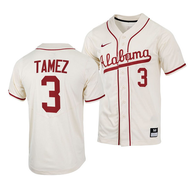 Mens Youth Alabama Crimson Tide #3 Dominic Tamez Natural College Baseball Limited Jersey