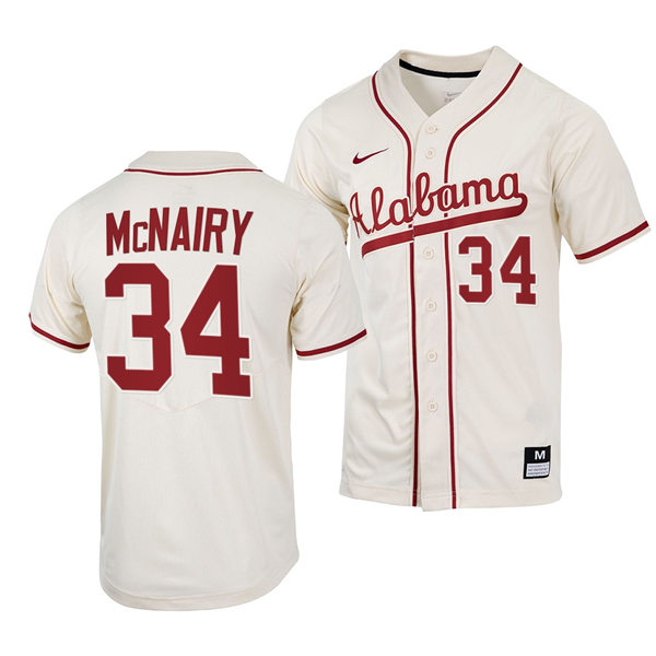 Mens Youth Alabama Crimson Tide #34 Jacob McNairy Natural College Baseball Limited Jersey