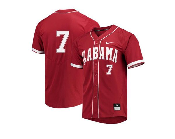 Mens Youth Alabama Crimson Tide #7 Brett Auerbach Full Button Crimson College Baseball Game Jerseys