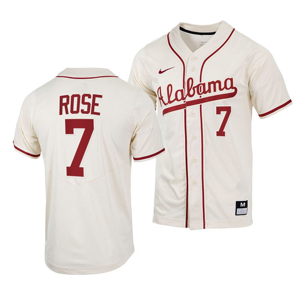 Mens Youth Alabama Crimson Tide #7 Caden Rose Natural College Baseball Limited Jerseys