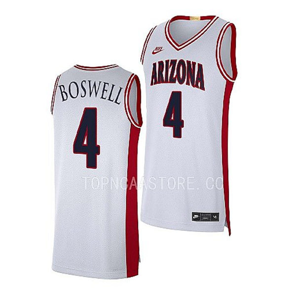 Mens Youth Arizona Wildcats #4 Kylan Boswell 2023 White Basketball Limited Retro Jersey
