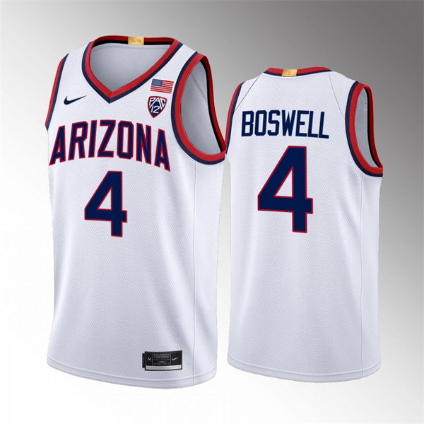 Mens Youth Arizona Wildcats #4 Kylan Boswell Nike White 2022-23 College Basketball Game Jersey