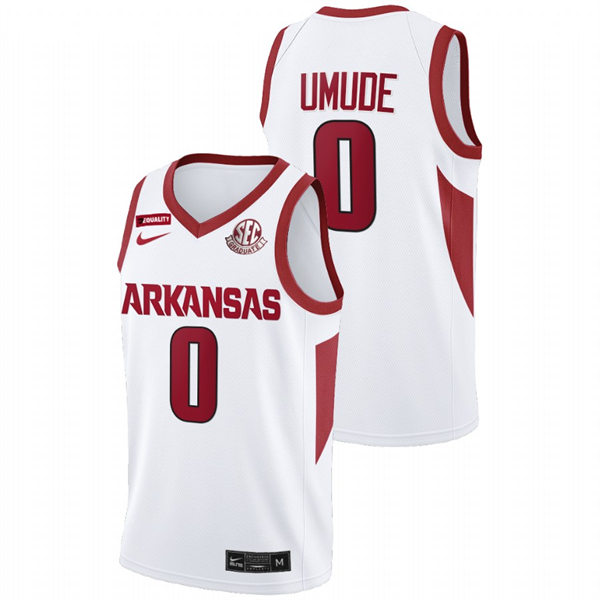 Mens Youth Arkansas Razorbacks #0 Stanley Umude White Home College Basketball Game Jersey