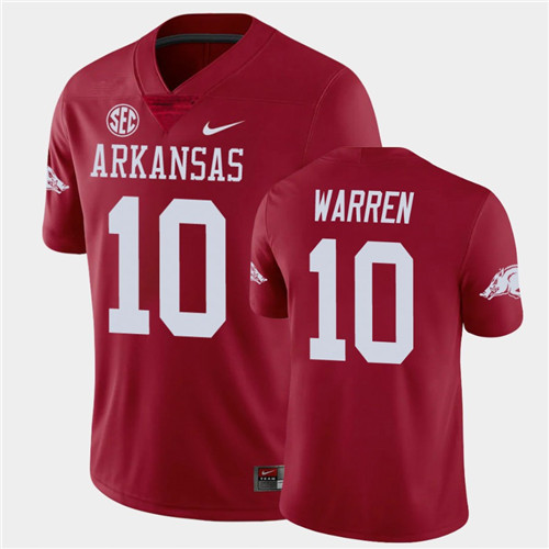 Mens Youth Arkansas Razorbacks #10 De'Vion Warren Nike 2020 Cardinal College Football Jersey