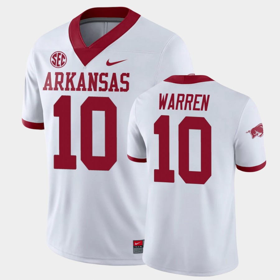 Mens Youth Arkansas Razorbacks #10 De'Vion Warren Nike 2020 White College Football Jersey