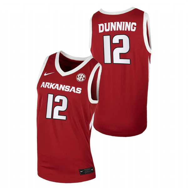 Mens Youth Arkansas Razorbacks #12 Barry Dunning Cardinal Away College Basketball Game Jersey