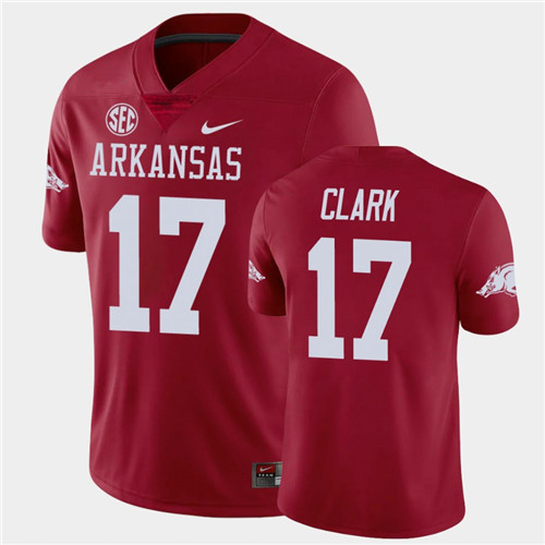 Mens Youth Arkansas Razorbacks #17 Hudson Clark Nike 2020 Cardinal College Football Jersey
