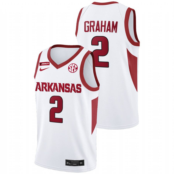 Mens Youth Arkansas Razorbacks #2 Jalen Graham White Home College Basketball Game Jersey