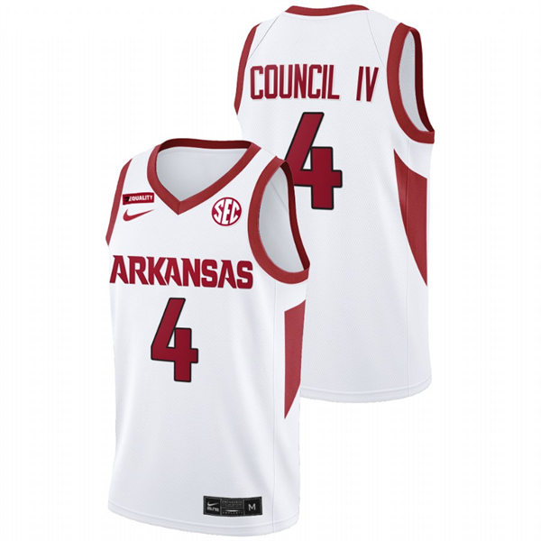 Mens Youth Arkansas Razorbacks #4 Ricky Council IV White Home College Basketball Game Jersey