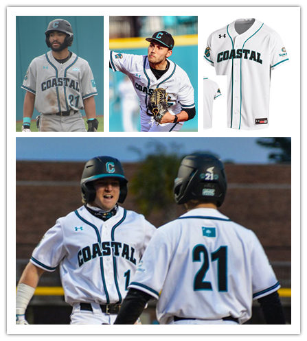 Mens Youth Coastal Carolina Chanticleers Custom White Stripe Button College Baseball Game Jersey