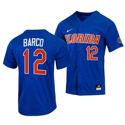 Mens Youth Florida Gators #12 Hunter Barco Nike 2022 Royal With Name Florida College Baseball Jersey