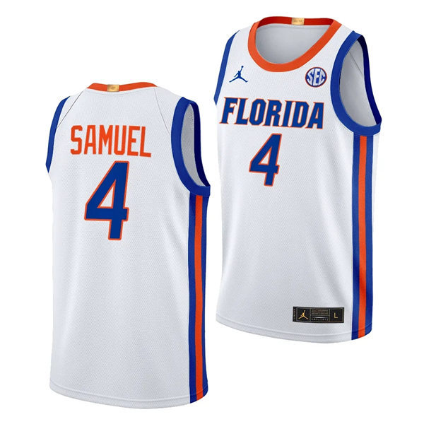 Mens Youth Florida Gators #4 Tyrese Samuel 2024 White Basketball Game Jersey