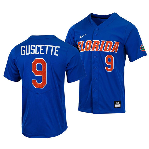 Mens Youth Florida Gators #9 Mac Guscette Nike 2022 Royal With Name Florida College Baseball Jersey