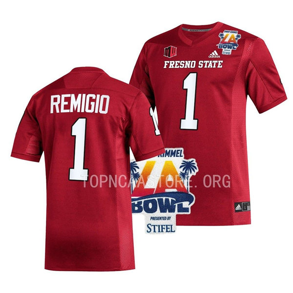 Mens Youth Fresno State Bulldogs #1 Nikko Remigio Adidas Red College Football 2022 LA Bowl Game Jersey 