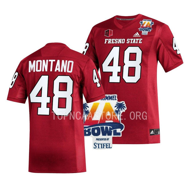 Mens Youth Fresno State Bulldogs #48 Abraham Montano Adidas Red College Football 2022 LA Bowl Game Jersey 