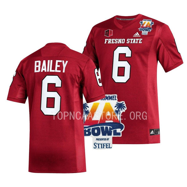 Mens Youth Fresno State Bulldogs #6 Levelle Bailey Adidas Red College Football 2022 LA Bowl Game Jersey 