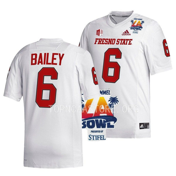 Mens Youth Fresno State Bulldogs #6 Levelle Bailey Adidas White College Football 2022 LA Bowl Game Jersey 