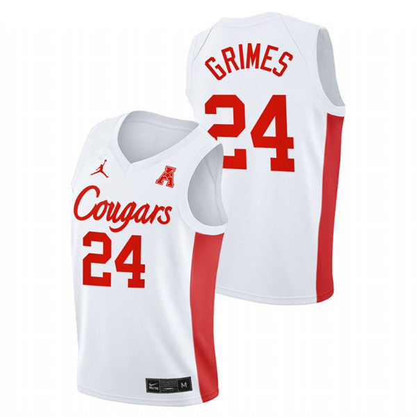 Mens Youth Houston Cougars #24 Quentin Grimes White Cougars College Basketball Game Jersey 
