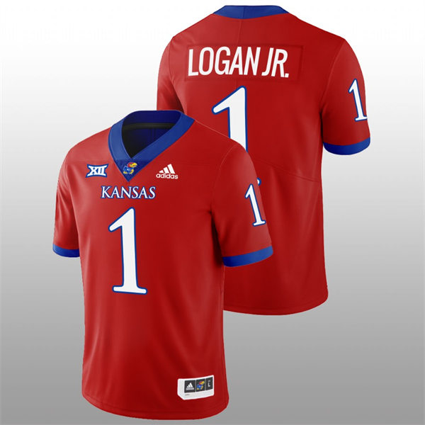 Mens Youth Kansas Jayhawks #1 Kenny Logan Jr. Adidas Red College Football Game Jersey 