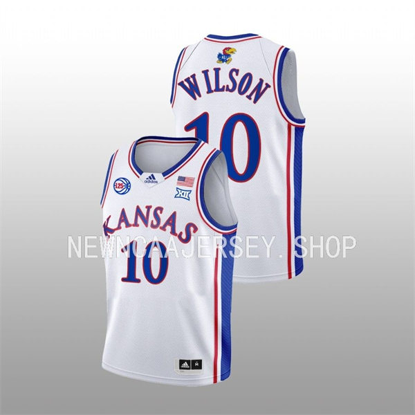 Mens Youth Kansas Jayhawks #10 Jalen Wilson 2022-23 White 125TH Anniversary Basketball Jersey 