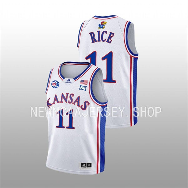 Mens Youth Kansas Jayhawks #11 M.J. Rice 2022-23 White 125TH Anniversary Basketball Jersey
