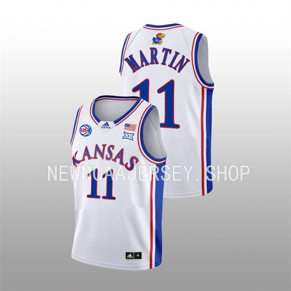 Mens Youth Kansas Jayhawks #11 Remy Martin 2022-23 White 125TH Anniversary Basketball Jersey 