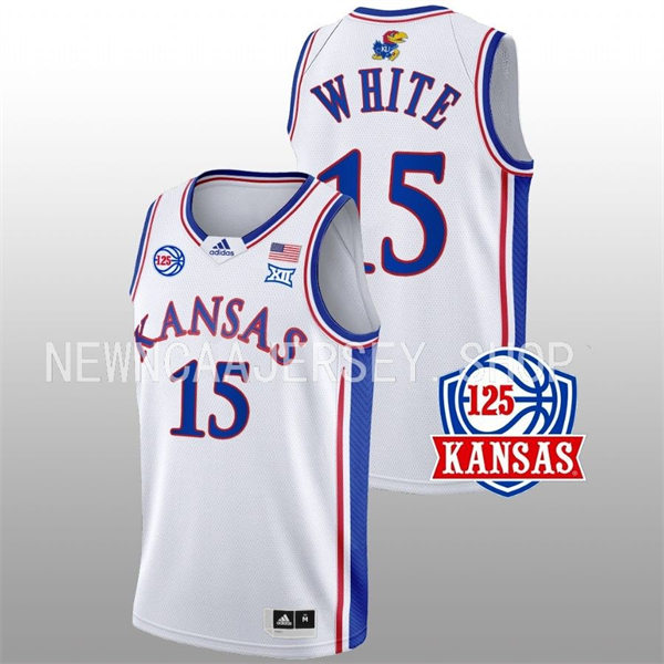 Mens Youth Kansas Jayhawks #15 Jo Jo White 2022-23 White 125TH Anniversary Basketball Jersey 