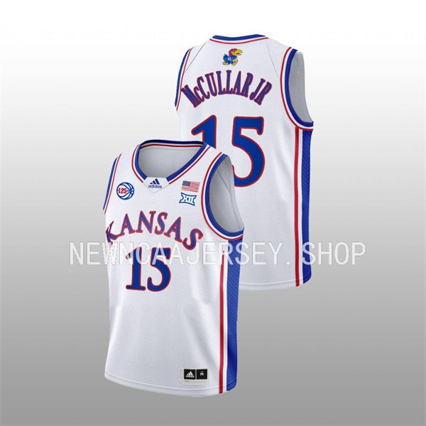 Mens Youth Kansas Jayhawks #15 Kevin McCullar 2022-23 White 125TH Anniversary Basketball Jersey 