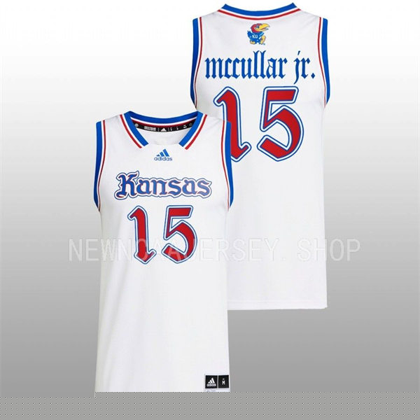 Mens Youth Kansas Jayhawks #15 Kevin McCullar 2022-23 White THE PHOG Basketball Limited Jersey