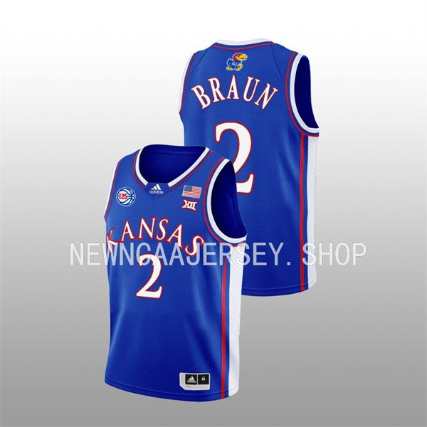 Mens Youth Kansas Jayhawks #2 Christian Braun 2022-23 Royal 125TH Anniversary Basketball Jersey 