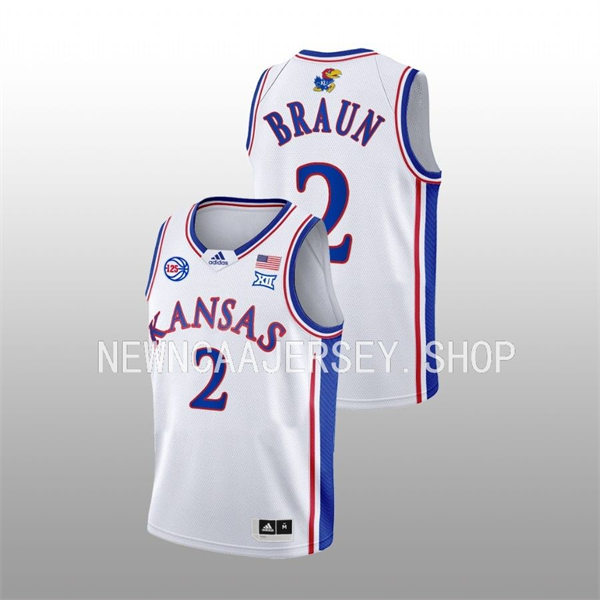 Mens Youth Kansas Jayhawks #2 Christian Braun 2022-23 White 125TH Anniversary Basketball Jersey 