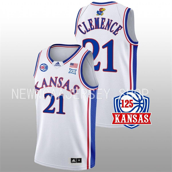 Mens Youth Kansas Jayhawks #21 Zach Clemence 2022-23 White 125TH Anniversary Basketball Jersey 