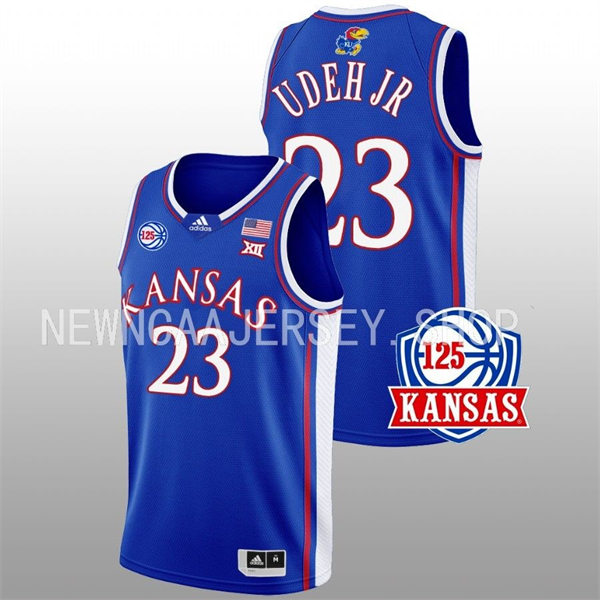Mens Youth Kansas Jayhawks #23 Ernest Udeh Jr.2022-23 Royal 125TH Anniversary Basketball Jersey 