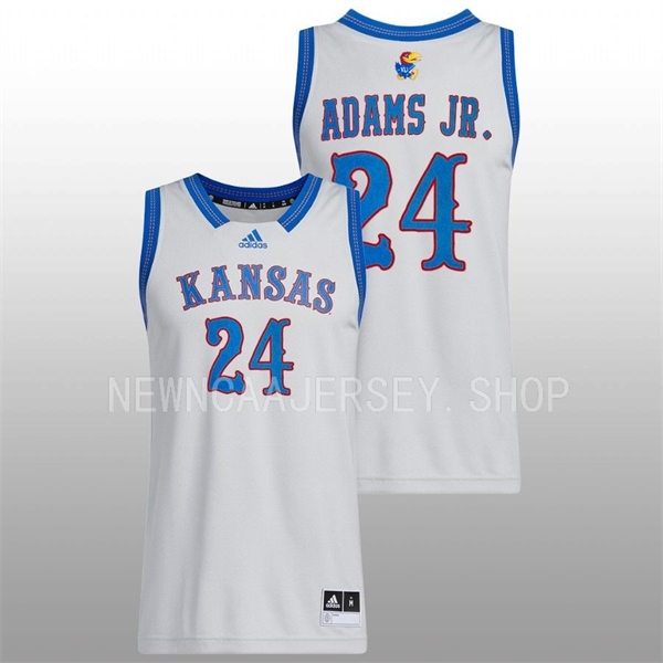 Mens Youth Kansas Jayhawks #24 K.J. Adams Jr. 2022-23 Grey HEARTLAND PHOG Basketball Limited Jersey 