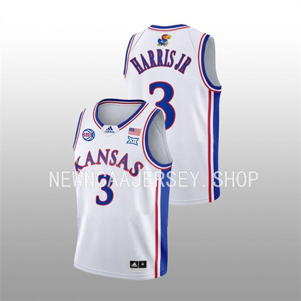 Mens Youth Kansas Jayhawks #3 Dajuan Harris Jr. 2022-23 White 125TH Anniversary Basketball Jersey 