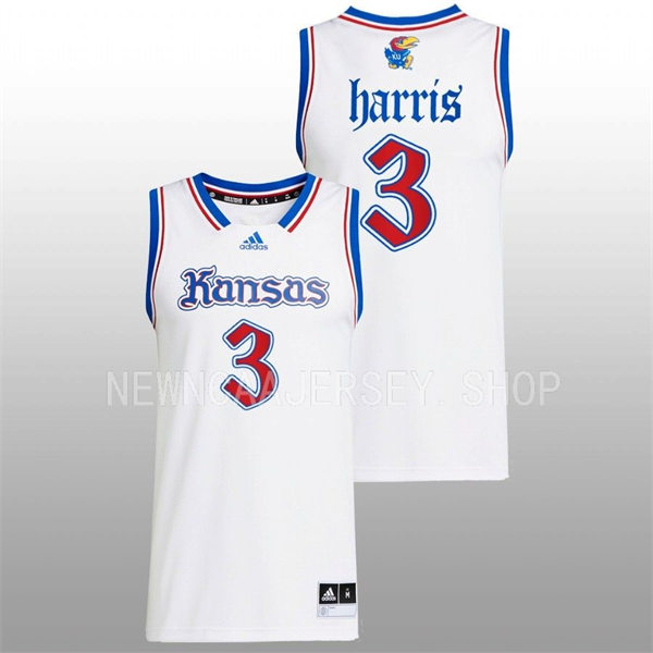 Mens Youth Kansas Jayhawks #3 Dajuan Harris Jr. 2022-23 White THE PHOG Basketball Limited Jersey