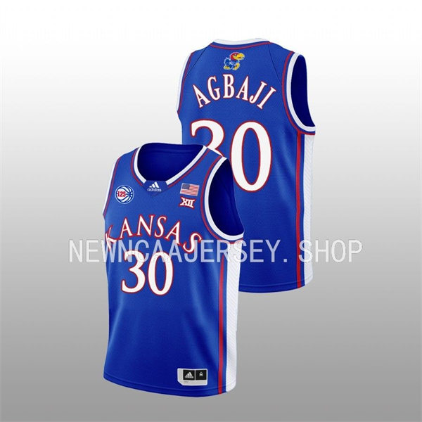 Mens Youth Kansas Jayhawks #30 Ochai Agbaji 2022-23 Royal 125TH Anniversary Basketball Jersey 