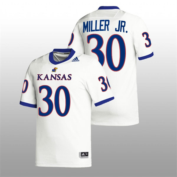 Mens Youth Kansas Jayhawks #30 Rich Miller Jr. Adidas White College Football Game Jersey 