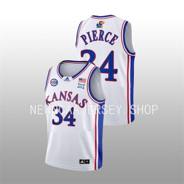 Mens Youth Kansas Jayhawks #34 Paul Pierce 2022-23 White 125TH Anniversary Basketball Jersey 