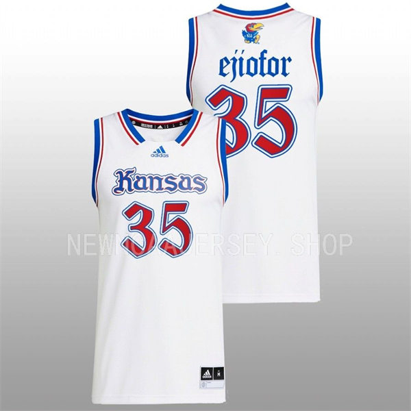 Mens Youth Kansas Jayhawks #35 Zuby Ejiofor 2022-23 White THE PHOG Basketball Limited Jersey
