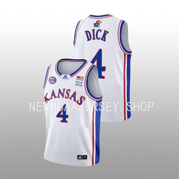 Mens Youth Kansas Jayhawks #4 Gradey Dick 2022-23 White 125TH Anniversary Basketball 