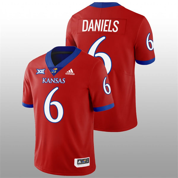 Mens Youth Kansas Jayhawks #6 Jalon Daniels Adidas Red College Football Game Jersey