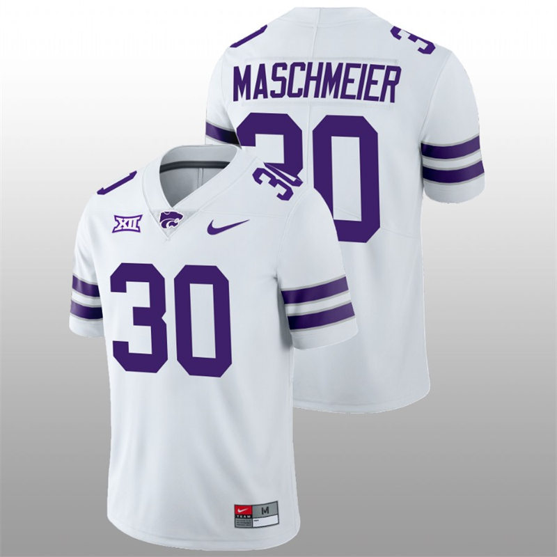Mens Youth Kansas State Wildcats #30 Matt Maschmeier White College Football Game Jersey 