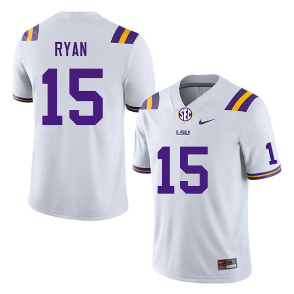 Mens Youth LSU Tigers #15 Sage Ryan College Football Game Jersey White