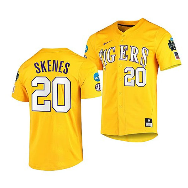 Mens Youth LSU Tigers #20 Paul Skenes Gold 2023 College Baseball World Series Jersey