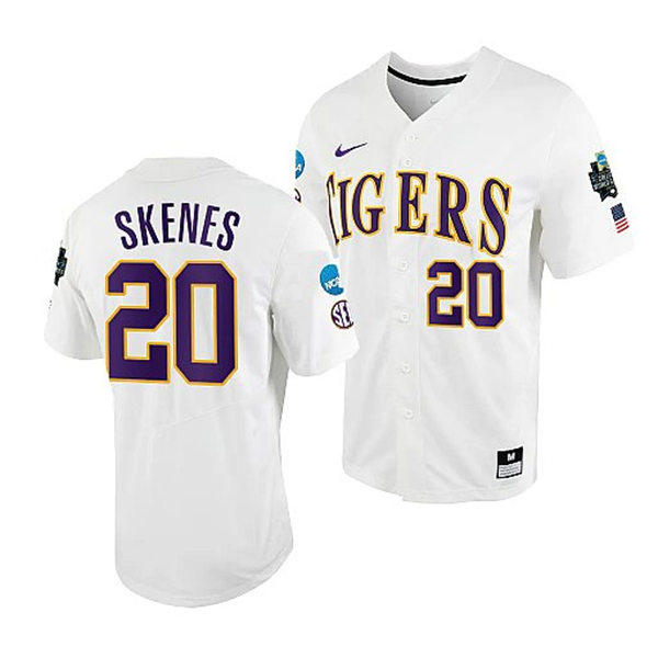 Mens Youth LSU Tigers #20 Paul Skenes White 2023 College Baseball World Series Jersey